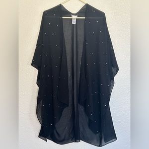 Studio Black Sheer with clear Rhinestones Cardigan/Cover up. One Size